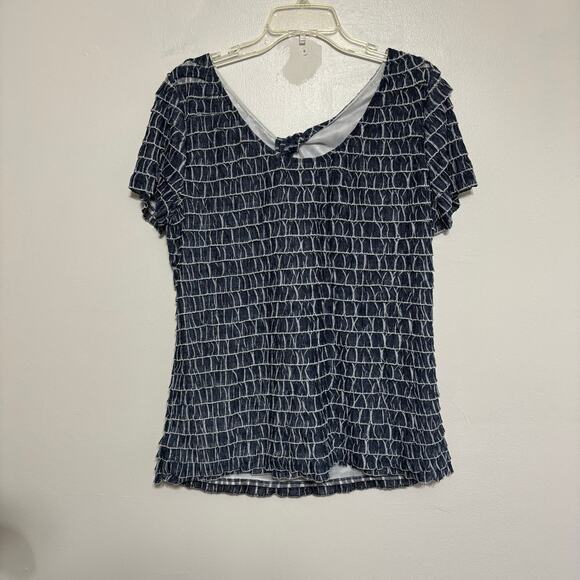 Dusak Designs Blue and White Layered Ruffle Blouse Size XL - Picture 2 of 9
